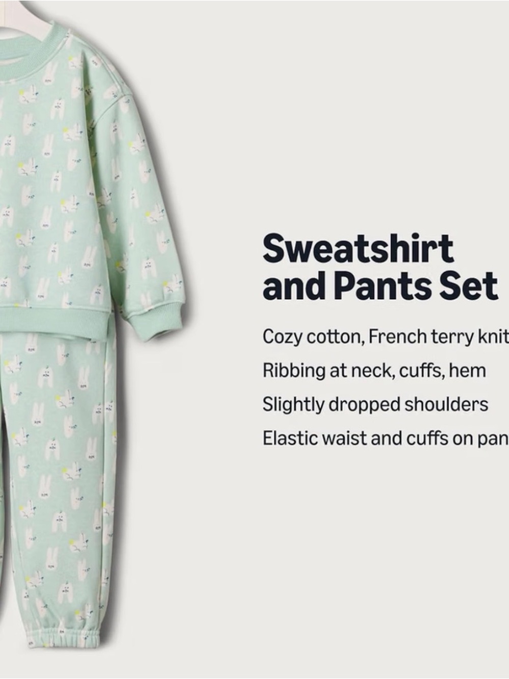 Amazon Essentials Mint Bunny Sweatshirt and Jogger Set 3-6 MOS